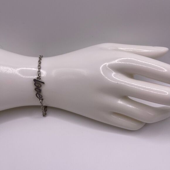 Macy's Women's Cursive Script Love Silver Bracelet - Picture 10 of 12